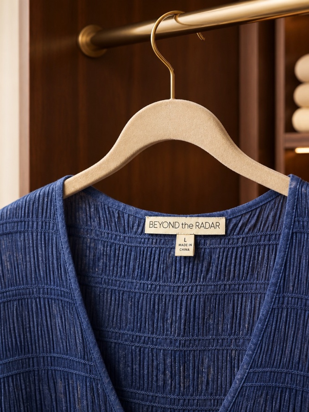 Beyond the Radar Blue V-Neck Long Sleeve Tiered Dress - Women's Size L - Picture 3 of 3